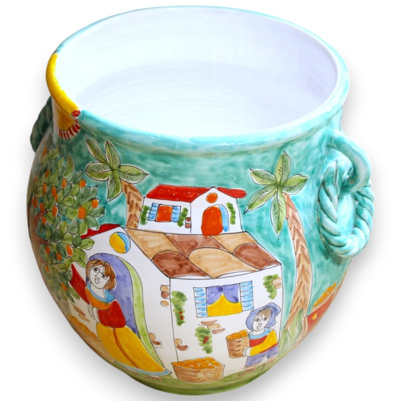 Sicilian ceramic vase, h 40 x W 45, Rope handles, decorated with scenes of Sicilian life - 
