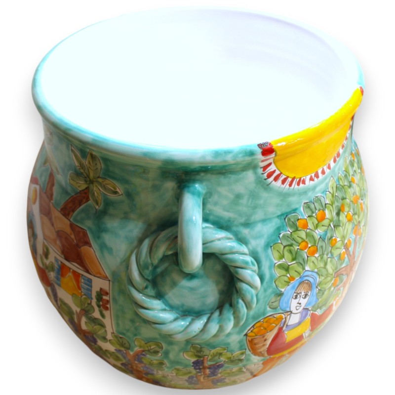 Sicilian ceramic vase, h 40 x W 45, Rope handles, decorated with scenes of Sicilian life - 