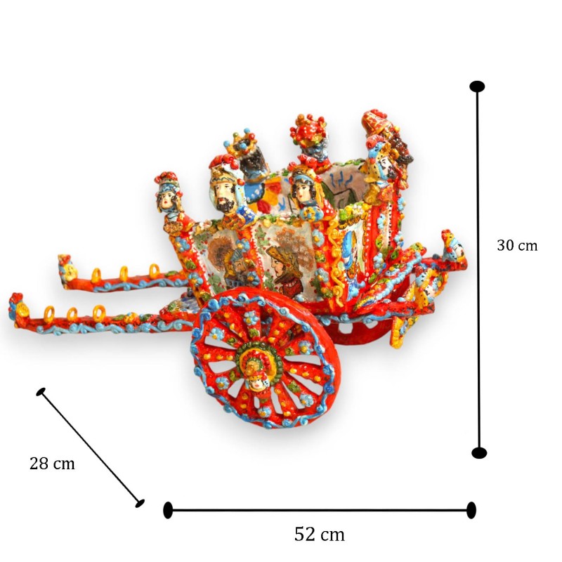Carro siciliano, de fina cerámica siciliana, ruedas móviles - L 50 x 30 cm aprox. Rico en aplicaciones - 
