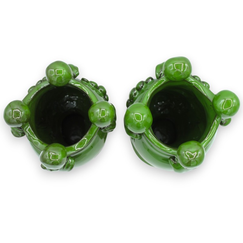 Cabeças de mouro siciliano (par) h aprox. Caltagirone, argila preta e esmalte verde garrafa - 