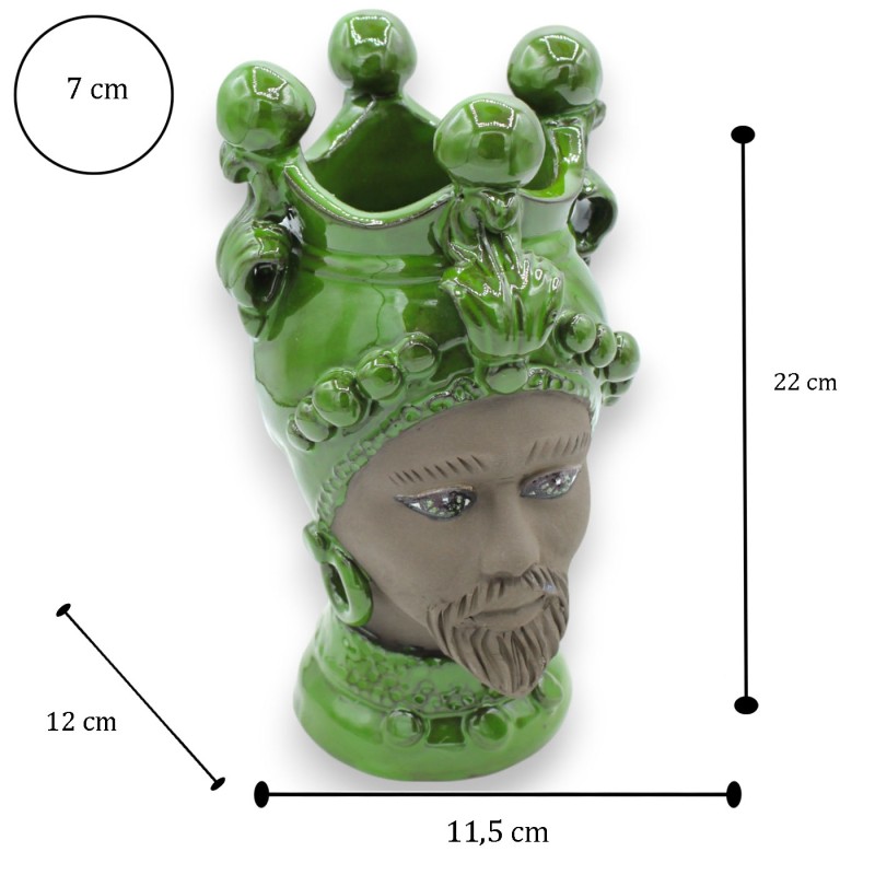 Cabeças de mouro siciliano (par) h aprox. Caltagirone, argila preta e esmalte verde garrafa - 