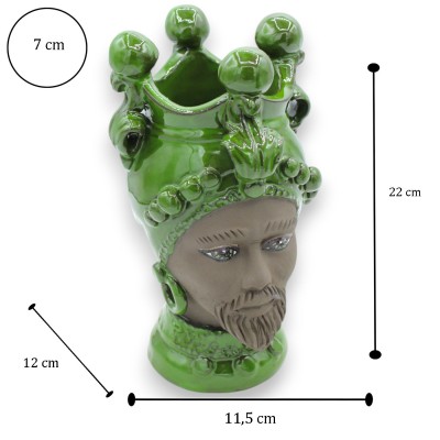 Cabeças de mouro siciliano (par) h aprox. Caltagirone, argila preta e esmalte verde garrafa - 
