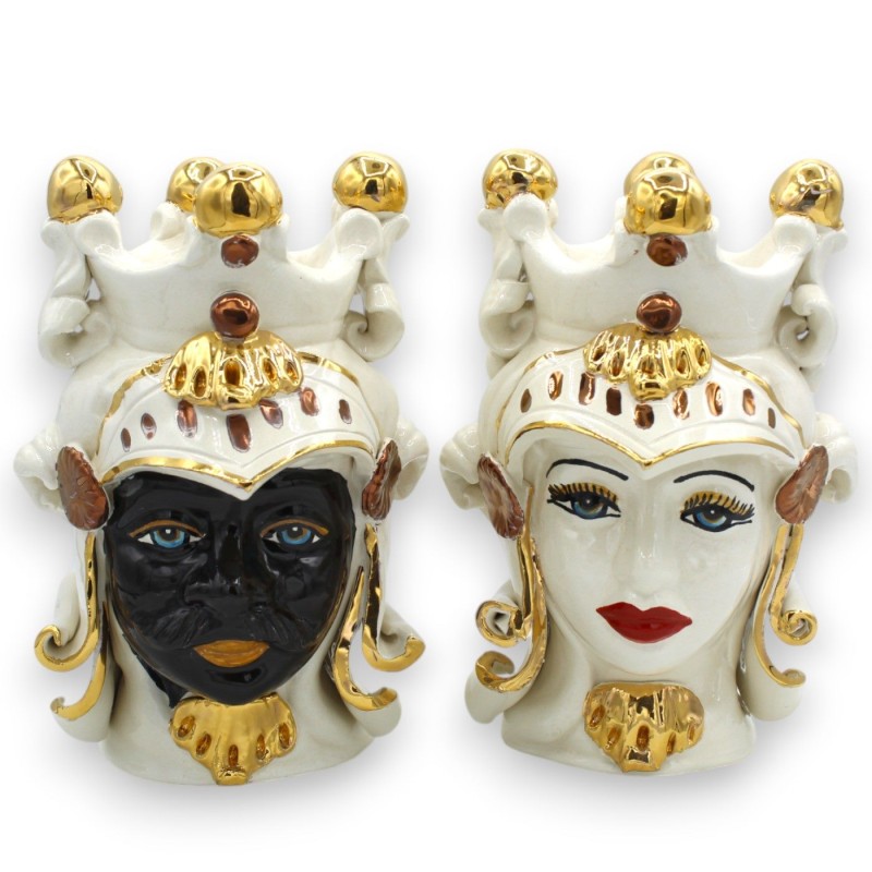 Moorhuvuden Sicilianska Paladins (par) h ca 20 cm Caltagirone, rent guld och kopparapplikationer - 