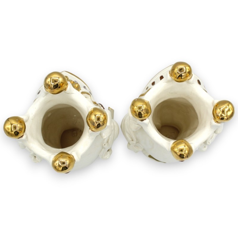 Moorhuvuden Sicilianska Paladins (par) h ca 20 cm Caltagirone, rent guld och kopparapplikationer - 