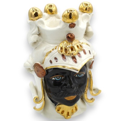 Teste di Moro Paladini Siciliani (coppia) h 20 cm ca. Caltagirone, Applicazioni in Oro Zecchino e Rame - 