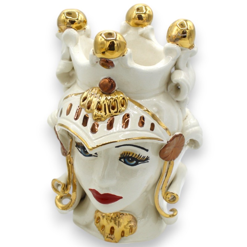 Teste di Moro Paladini Siciliani (coppia) h 20 cm ca. Caltagirone, Applicazioni in Oro Zecchino e Rame - 