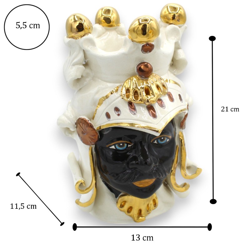 Moorhuvuden Sicilianska Paladins (par) h ca 20 cm Caltagirone, rent guld och kopparapplikationer - 