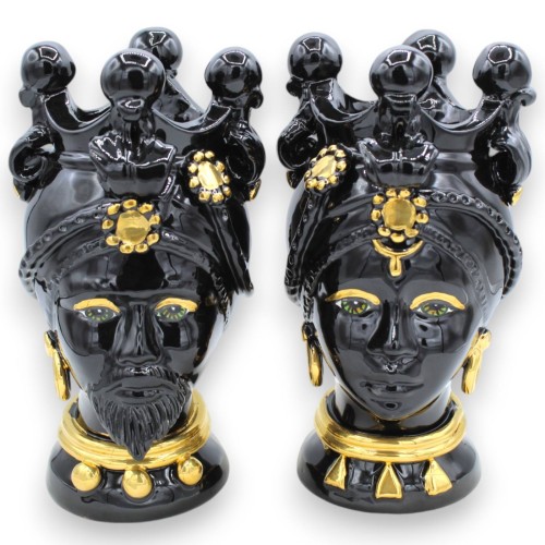 Sicilianska hedhuvuden (par) h ca 22 cm Applikationer Caltagirone, svart emalj och 24k rent guld - 