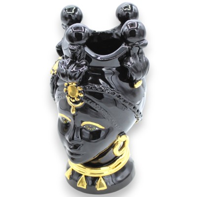 Teste di Moro Siciliane (coppia) h 22 cm ca. Caltagirone, Smalto Nero e Applicazioni in oro zecchino 24k - 