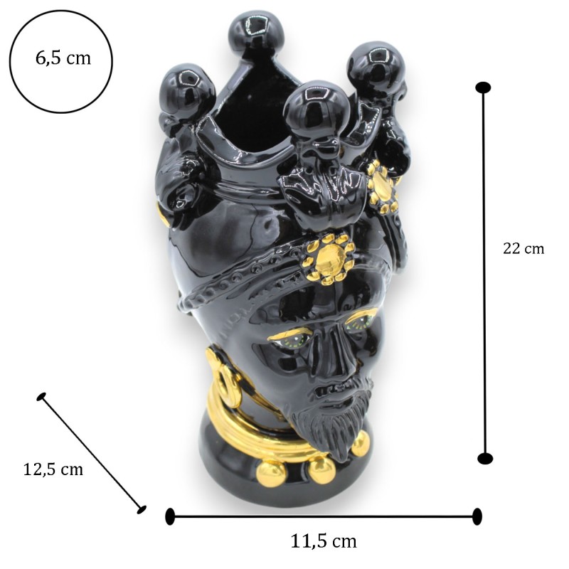 Teste di Moro Siciliane (coppia) h 22 cm ca. Caltagirone, Smalto Nero e Applicazioni in oro zecchino 24k - 