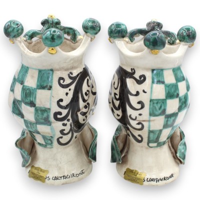 Teste di Moro Siciliane (coppia) h 22 cm ca. Caltagirone, Verde e Nero, Applicazioni in oro zecchino 24k - 