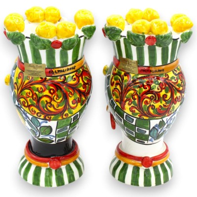 Sicilianska hedhuvuden (par) h ca 23 cm Caltagirone, Multi-dekoration och Crown Citroner - 
