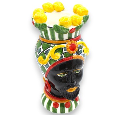 Sicilianska hedhuvuden (par) h ca 23 cm Caltagirone, Multi-dekoration och Crown Citroner - 
