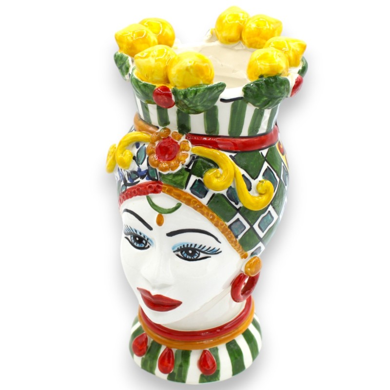 Sicilianska hedhuvuden (par) h ca 23 cm Caltagirone, Multi-dekoration och Crown Citroner - 