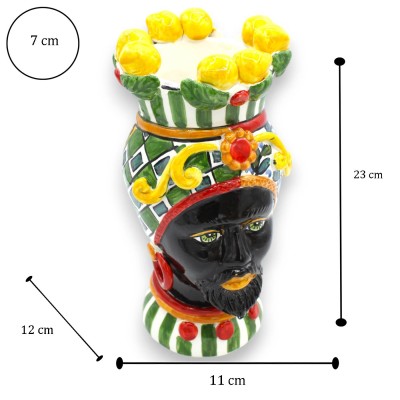 Siciliaanse Moorkoppen (paar) h ca. 23 cm Caltagirone, Multi-decoratie en Krooncitroenen - 