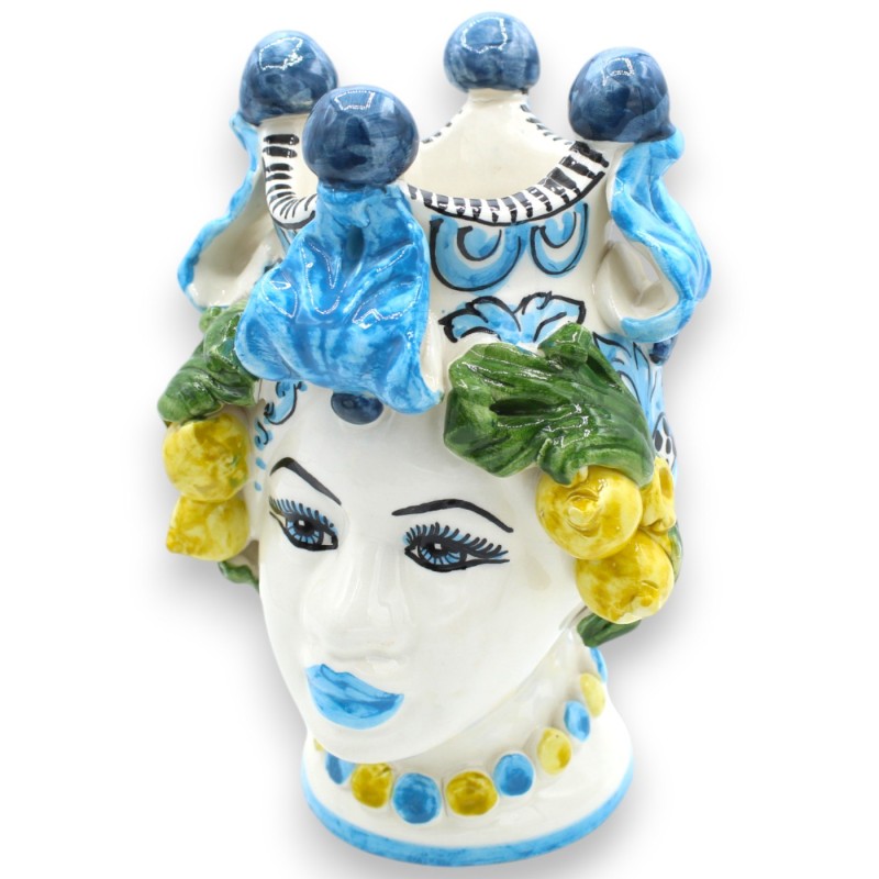 Têtes de lande sicilienne (paire) h environ 20 cm. Caltagirone, décoration baroque et applications citron, Turquoise - 