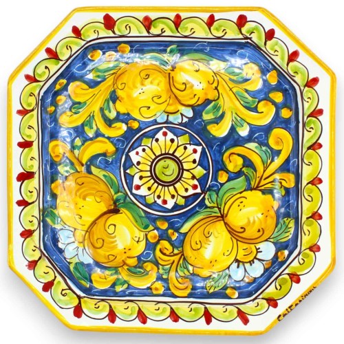 Octagonal plate Caltagirone ceramic, with different decoration options - h 27 x 27 cm approx. (1pc) MD1 -  2