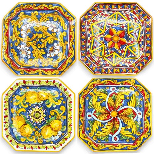 Assiette octogonale en céramique Caltagirone, avec différentes options de décoration - h 27 x 27 cm environ. (1 pièce) M