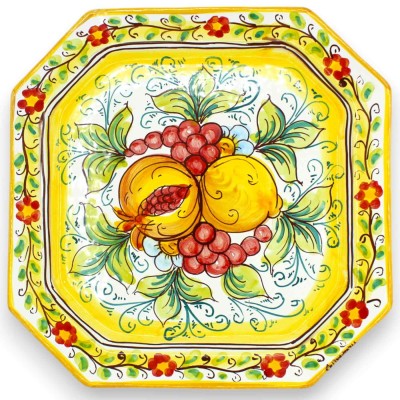 Octagonal plate Caltagirone ceramic, with different decoration options - h 27 x 27 cm approx. (1pc) MD2 - 