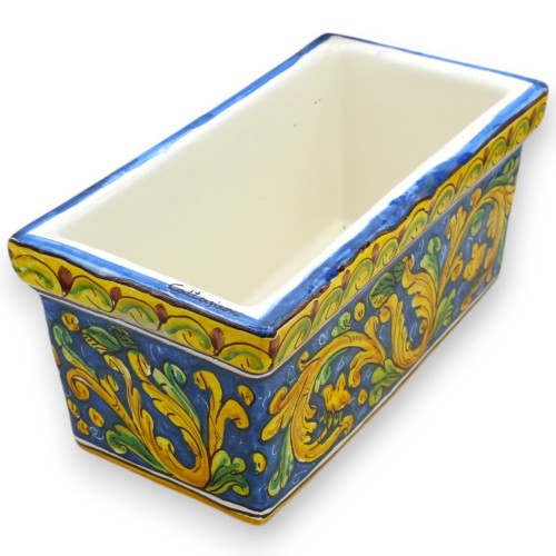 Caixa vaso retangular em cerâmica Caltagirone, 5 opções de tamanho (1 peça) decoração barroca, folhas e fundo azul -  2