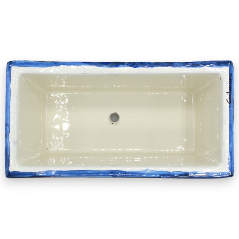 Jarrón rectangular en cerámica de Caltagirone, 5 opciones de tamaño (1ud) decoración barroca, hojas y fondo azul - 