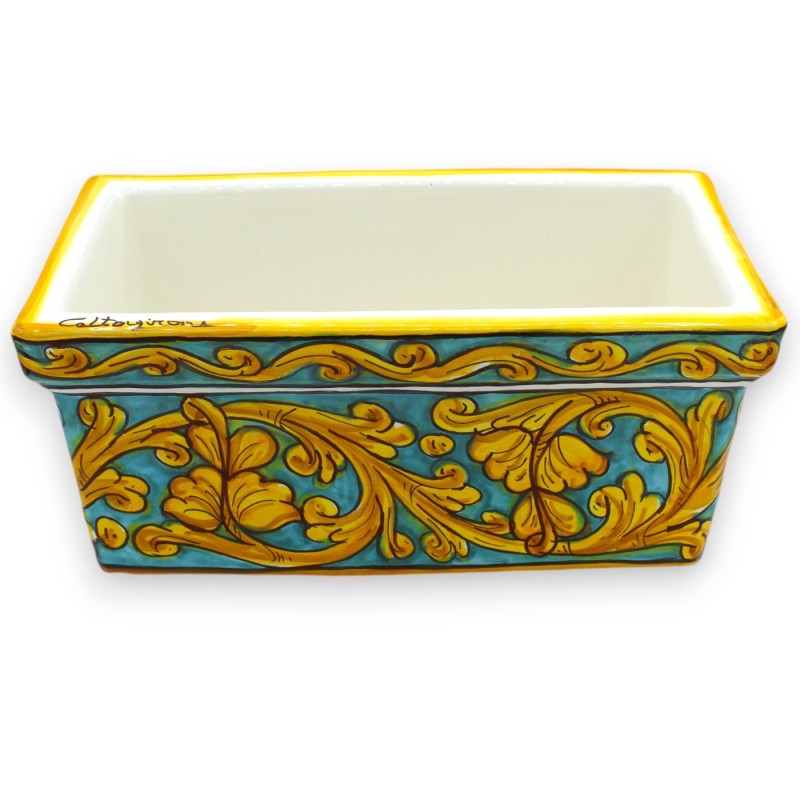 Jarrón rectangular en cerámica de Caltagirone, 5 opciones de tamaño (1 ud.), decoración barroca clásica y palmeta - 
