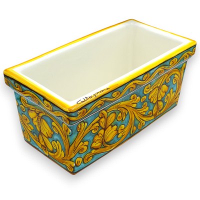 Jarrón rectangular en cerámica de Caltagirone, 5 opciones de tamaño (1 ud.), decoración barroca clásica y palmeta - 