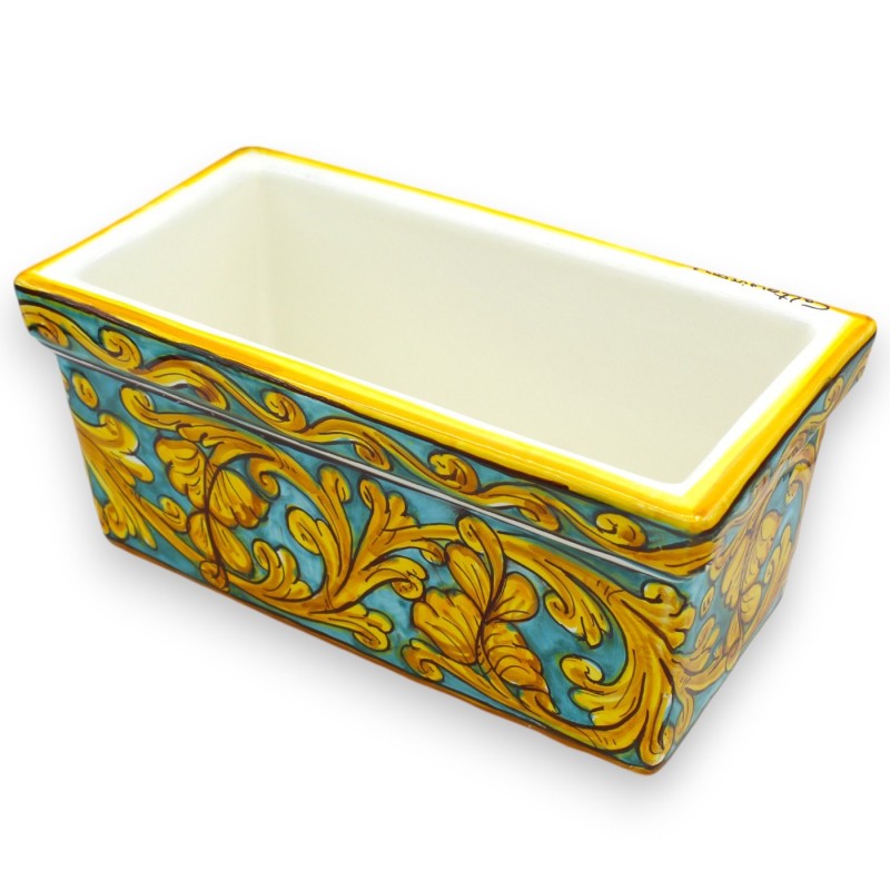 Jarrón rectangular en cerámica de Caltagirone, 5 opciones de tamaño (1 ud.), decoración barroca clásica y palmeta - 