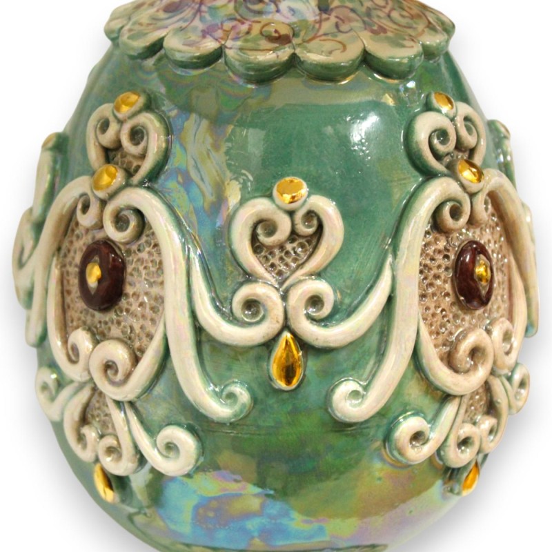 Trío de luces estilo Huevo de Fabergè, cerámica de Caltagirone, con esmalte de oro puro de 24k y nácar - 