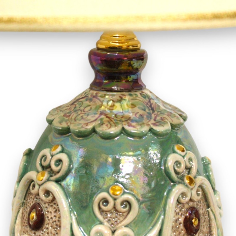 Trío de luces estilo Huevo de Fabergè, cerámica de Caltagirone, con esmalte de oro puro de 24k y nácar - 