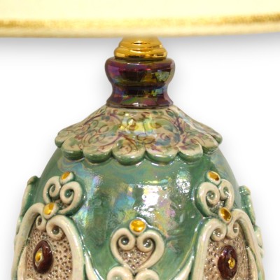 Trío de luces estilo Huevo de Fabergè, cerámica de Caltagirone, con esmalte de oro puro de 24k y nácar - 