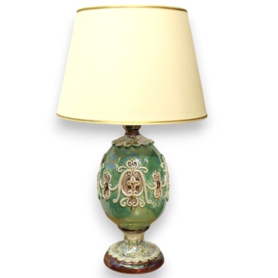 Leuchtentrio im Fabergè-Ei-Stil, Caltagirone-Keramik, mit 24-Karat-Emaille aus reinem Gold und Perlmutt - 
