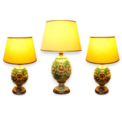 Trio lamp w stylu Fabergè Egg, ceramika Caltagirone, emalia z 24-karatowego czystego złota i masa perłowa -  2