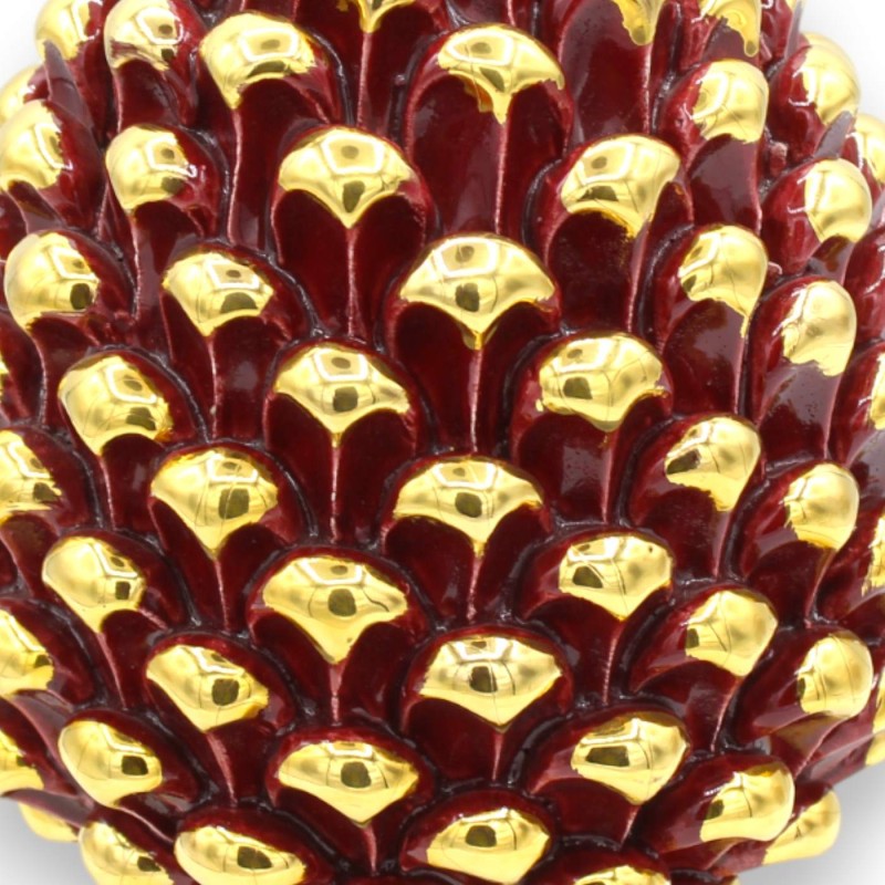 Piña de pino siciliano Caltagirone, burdeos y esmalte de oro puro de 24k, en varios tamaños (1ud) - 
