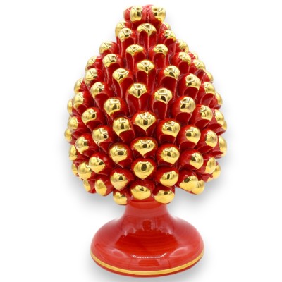 Pomme de pin sicilienne Caltagirone, émail rouge et or pur 24 carats, en différentes tailles (1pc) - 