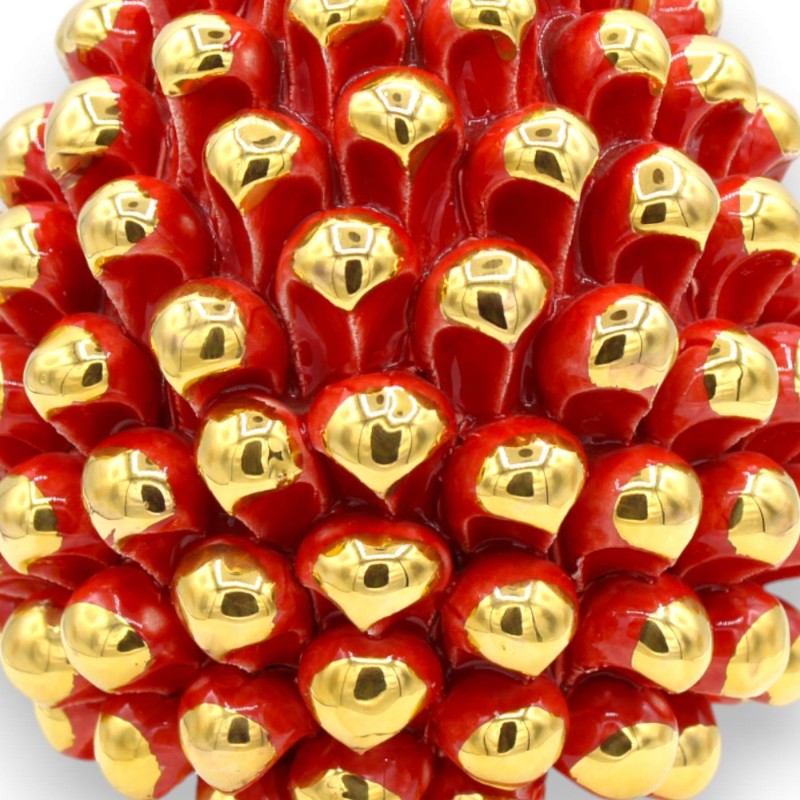 Pomme de pin sicilienne Caltagirone, émail rouge et or pur 24 carats, en différentes tailles (1pc) - 
