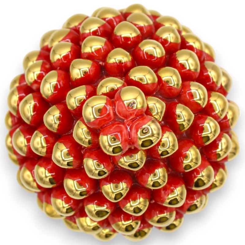 Pinha siciliana Caltagirone, esmalte vermelho e ouro puro 24k, em vários tamanhos (1 unidade) - 