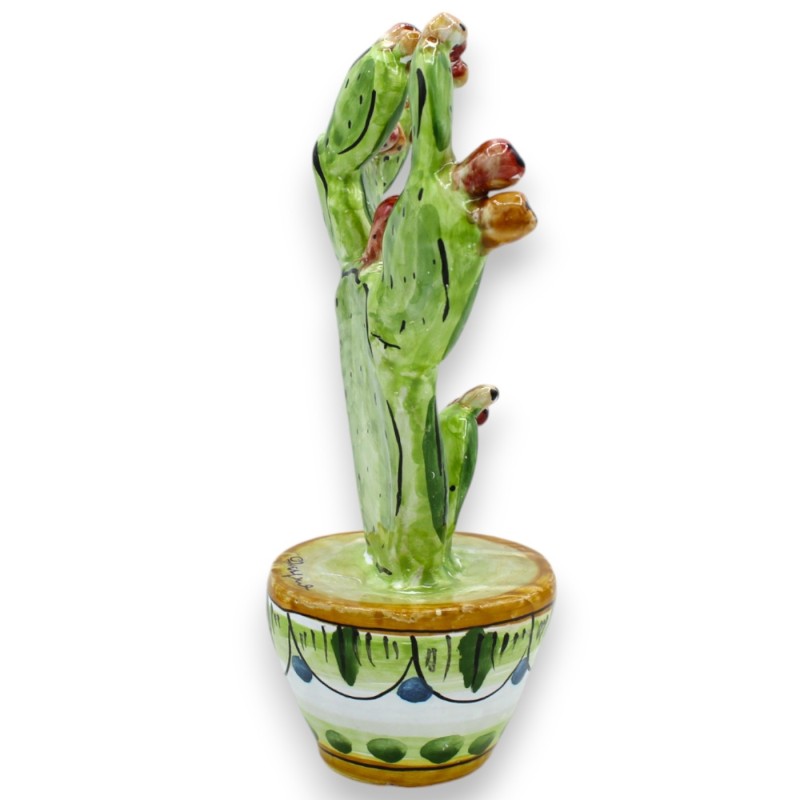 Jarrón con planta de tuna, cerámica de Caltagirone, h 20 x Ø 8 cm aprox. MD2 - 