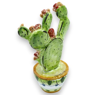 Vaas met cactusvijgplant, Caltagirone keramiek, h 20 x Ø 8 cm ca. MD2 - 