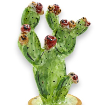 Vase with prickly pear plant, Caltagirone ceramic, h 20 x Ø 8 cm approx. MD2 - 