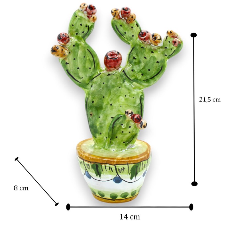 Jarrón con planta de tuna, cerámica de Caltagirone, h 20 x Ø 8 cm aprox. MD2 - 