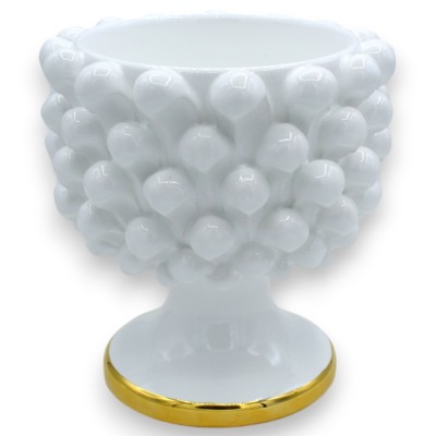 Vase Caltagirone Half Pigna, Blanc avec 4 options de taille (1pc) tige et bord en émail or pur 24 carats - 