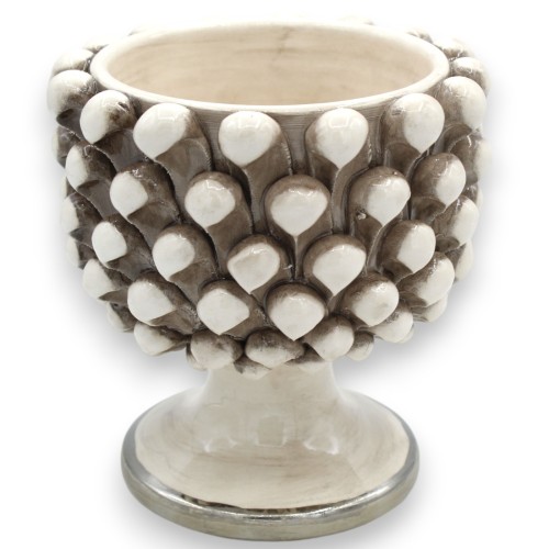 Vaso Mezza Pigna Caltagirone, Bianco Antico con 4 opzioni misura (1pz) gambo bordo Smalto Platino - 
