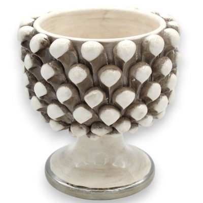 Vaso Mezza Pigna Caltagirone, Bianco Antico con 4 opzioni misura (1pz) gambo bordo Smalto Platino - 