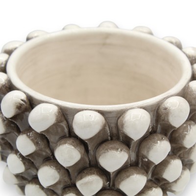 Vaso Mezza Pigna Caltagirone, Bianco Antico con 4 opzioni misura (1pz) gambo bordo Smalto Platino - 