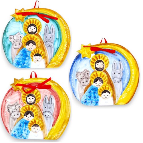 Composizione presepe da appendere in ceramica Siciliana, colore selezionabile, h 18 cm ca. Mod GR - 