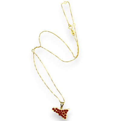 Collana in Argento 925, placcato Oro, h 46 + 2 cm ca. ciondolo SICILIA con sfere Corallo Torre del Greco - 