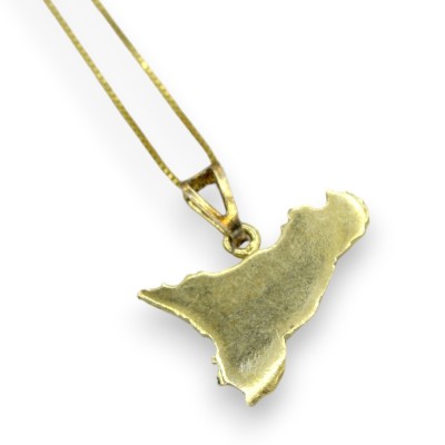Collana in Argento 925, placcato Oro, h 46 + 2 cm ca. ciondolo SICILIA con sfere Corallo Torre del Greco - 