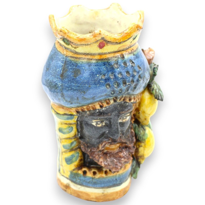 Sicilian Moorish Heads (pair) approx. 18 cm high. Crown, Blue Turban and Lemon Application - 