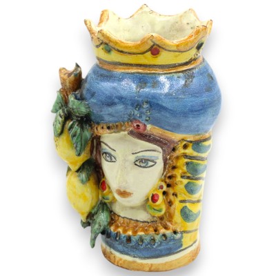 Sizilianische Moorköpfe (Paar) H ca. 18 cm Krone, blauer Turban und Zitronenapplikation - 
